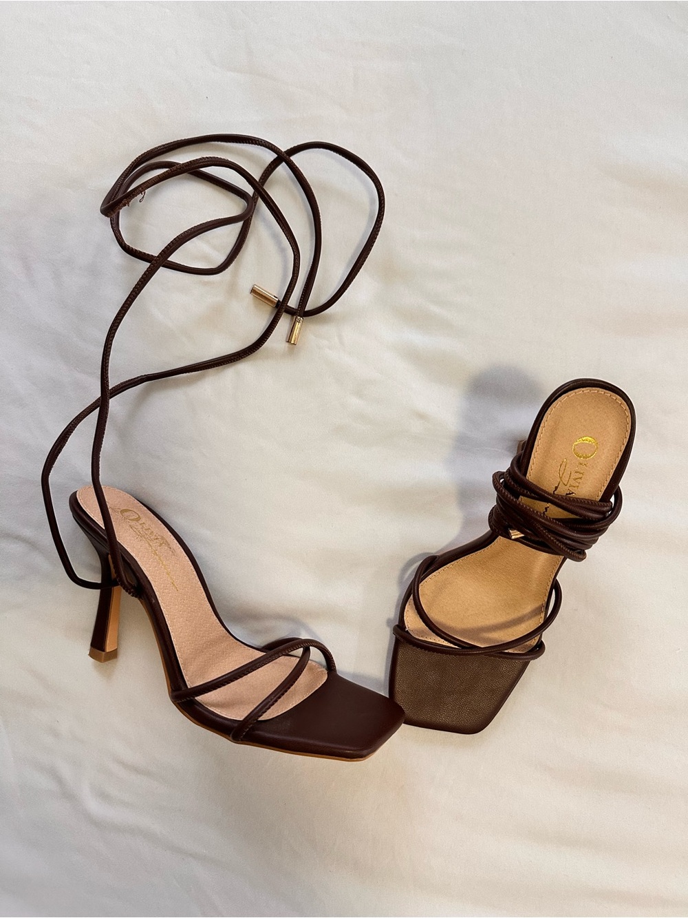 Women's Lace-Up Brown Strappy High Heel Sandals